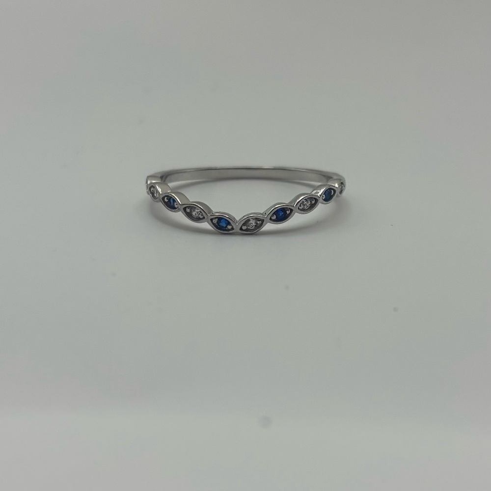 Sterling silver diamond and sapphire ring